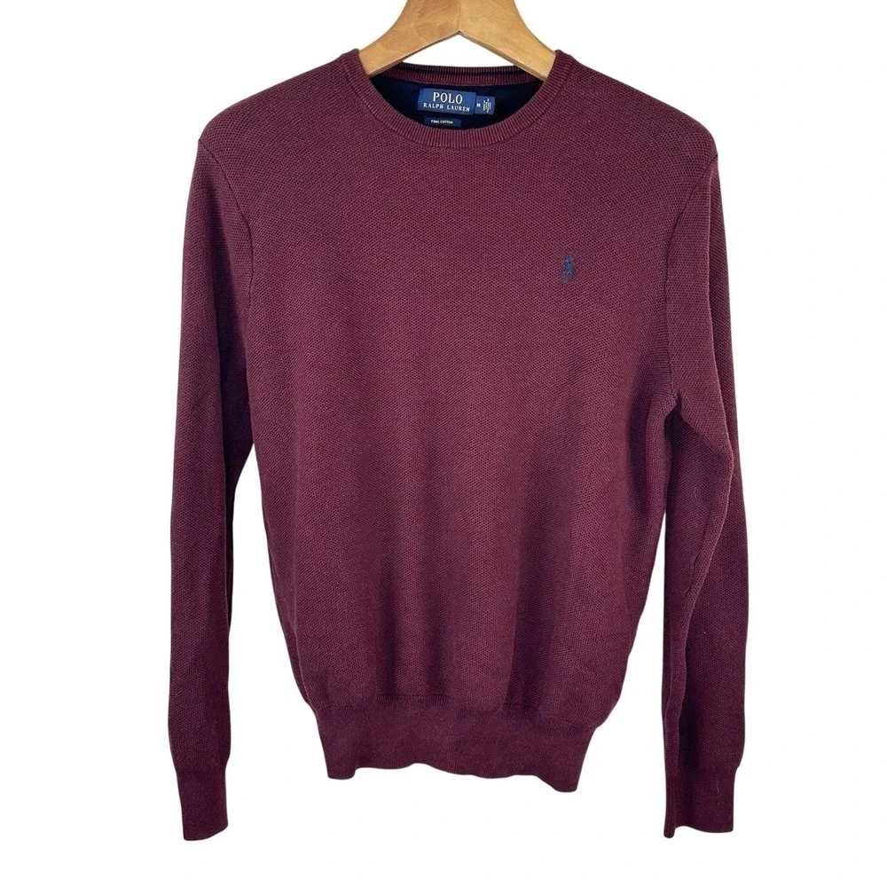 Polo Ralph Lauren Sweater Crewneck Pullover Pima Cotton Maroon Red Pony Mens M